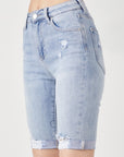 RISEN High Rise Distressed Denim Bermuda Shorts