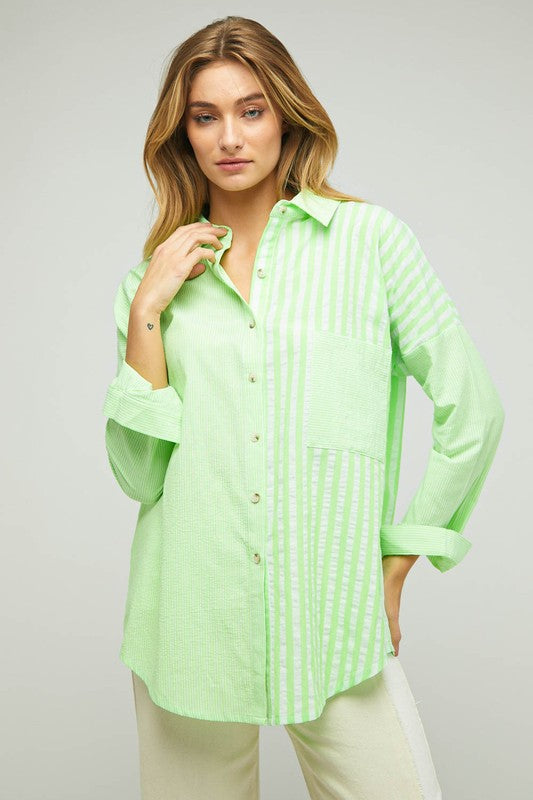 Davi &amp; Dani Stripe Button Down Long Sleeve Shirt - Online Only