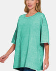 Zenana Full Size Washed Round Neck Drop Shoulder Oversized T-Shirt