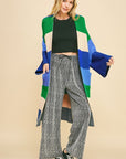 Davi & Dani Color Block Kimono Sleeve Open Front Cardigan