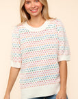 Haptics Round Neck Half Sleeve Multi Color Knit Top