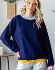 First Love Contrast Ribbed Round Neck Long Sleeve Sweater