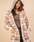 VERY J Fuzzy Plaid Long Sleeve Hooded Jacket