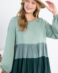 e Luna Color Block Ruffle Tiered Swing Top