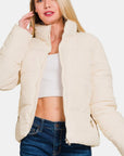 Zenana Zip Up Turtleneck Puffer Jacket with Pockets