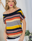 e Luna PLUS Striped Offshoulder Top