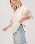 SAGE + FIG Round Neck Bubble Sleeve Oversize Top