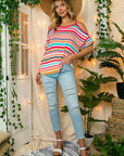 e Luna PLUS Multi Stripe Cold Shoulder Top