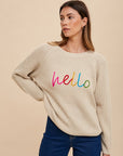 Annie Wear HELLO Embroidered Raglan Sleeve Sweater