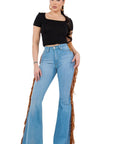 GJG Denim Fringe Bell Bottom Jean in Light Wash- Inseam 30