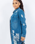 American Bazi Distressed Button Up Long Sleeve Denim Jacket