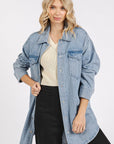 Mittoshop Light Wash Patch Pocket Longline Denim Jacket