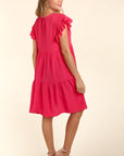 Haptics Full Size Smocking Ruffle Short Sleeve Dress with Pockets