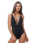 Solid Mesh Black Sexy One Piece