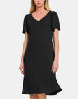 Zenana V-Neck Short Sleeve Dress