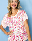 e Luna Dizzy Floral Solid Mix Boxy Top