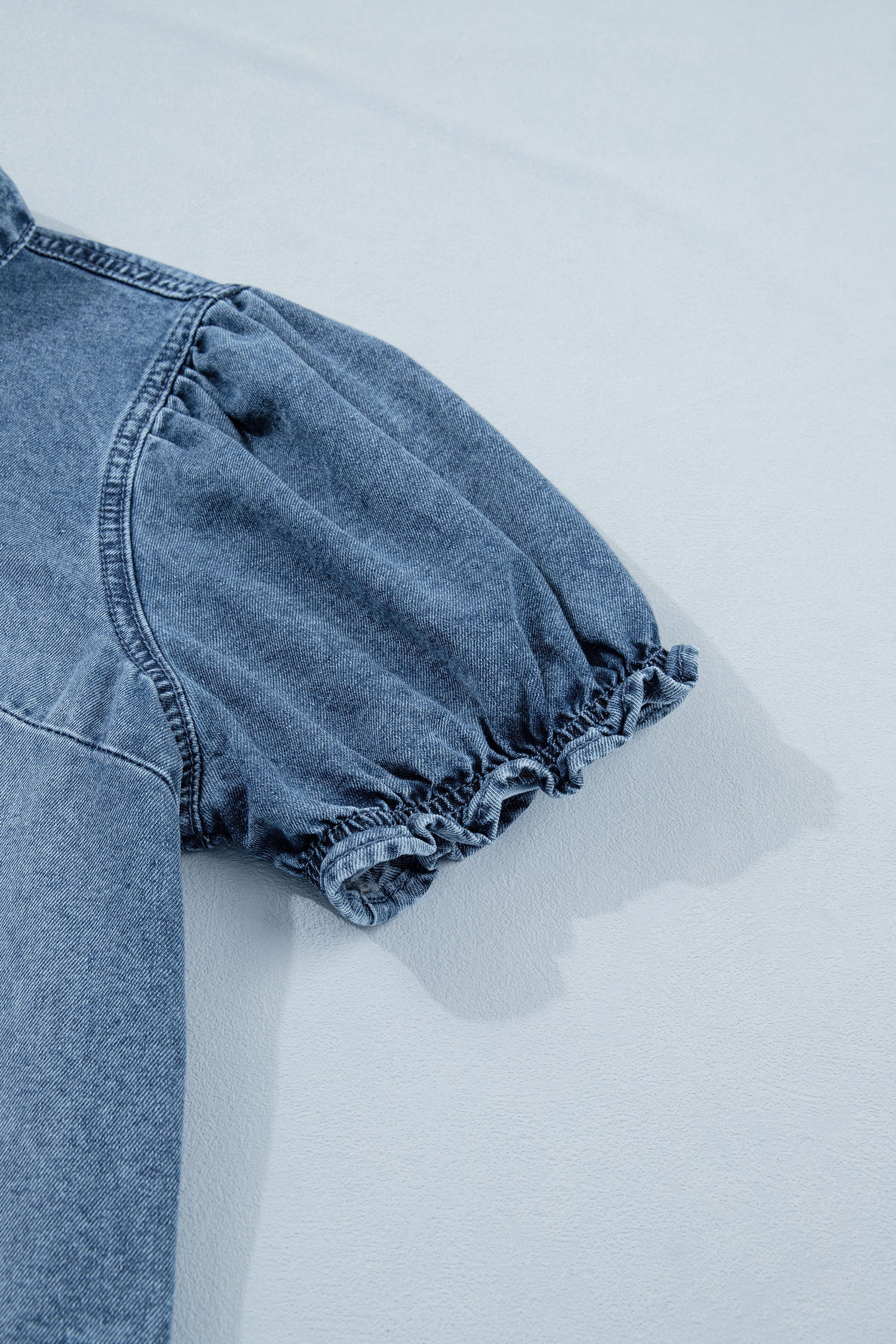 Denim Frilled Short Sleeve Snap Button Shirt