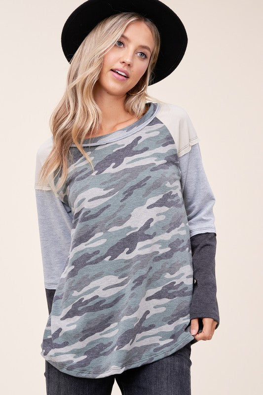 e Luna PLUS Camouflage Color Block Top