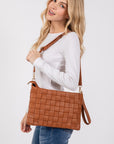 Fame Faux Leather Basket Weave  Crossbody Bag