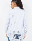 American Bazi Distressed Button Up Long Sleeve Denim Jacket