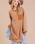 Ces Femme Striped Patchwork Round Neck Terry Sweatshirt Dress