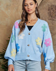 ADORA Flower Button Down Lantern Sleeve Cardigan