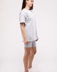 Zenana Cotton Round Neck Top & Biker Shorts Set