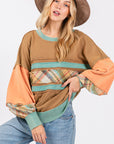 SAGE + FIG Mineral Wash Raw Edge Color Block Sweatshirt