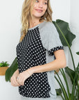 Polka Dot Mixed Casual Top - Online Only