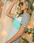 e Luna PLUS Striped Solid Color Blocked Top