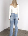 Artemis Vintage | Star Patch DTF Print Double Waist Bootcut Jeans - My Pampered Life Seattle
