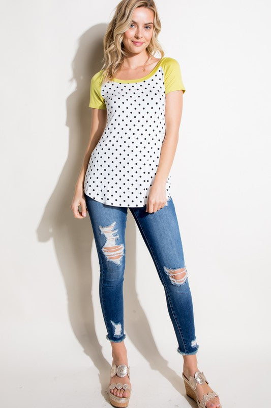 e Luna PLUS Polka Dot Mix Baseball Top