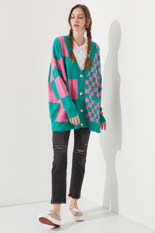 Jade By Jane Checkered Oversized Sweater