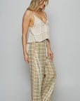 POL Lace Trim Drawstring Checkered Wide Leg Pants