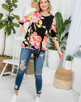 e Luna PLUS Floral Print Cold Shoulder Top