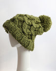 Oversized Chunky Knit Pom Beanie in Olive