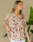 Sew In Love Full Size Wrinkle-Free Floral Notched Top