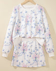 Floral Long Sleeve Top & Elastic Waist Skort Set