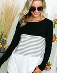 e Luna Solid Striped Colorblock Casual Top