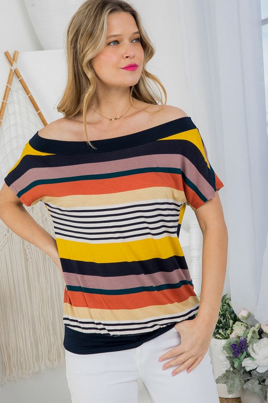 e Luna PLUS Striped Offshoulder Top