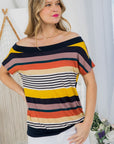 e Luna PLUS Striped Offshoulder Top