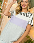 e Luna PLUS Striped Solid Color Blocked Top