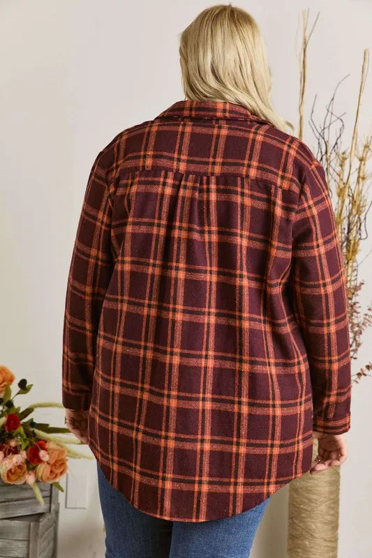 ADORA Full Size Button Down Flannel Shirt Plus Size in Red