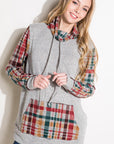 e Luna Plaid Mixed Turtle Neck Sweatshirt