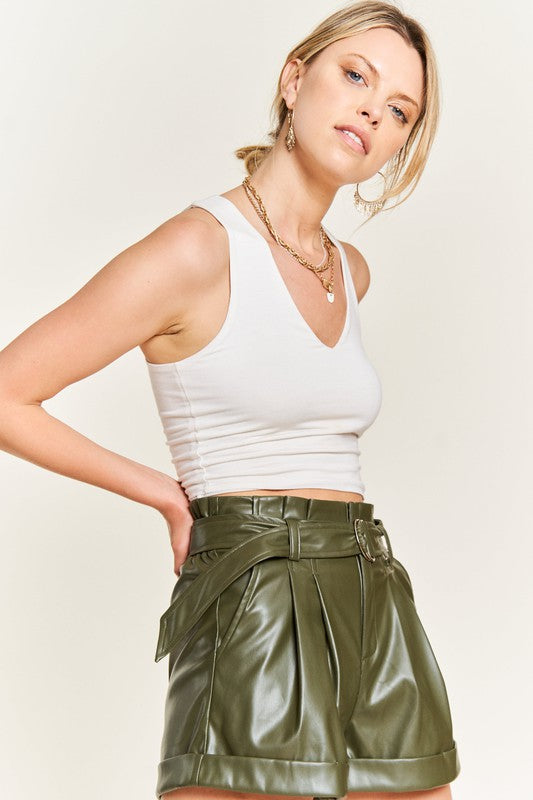 Jade By Jane High Rise Waist Belted Faux Leather Short