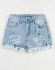 Distressed Denim Raw Hem High Waist Shorts