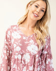 Celeste Full Size Tiered Floral V-Neck Long Sleeve Blouse