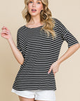 BOMBOM Striped Round Neck T-Shirt