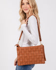 Fame Faux Leather Basket Weave  Crossbody Bag