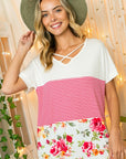 e Luna Solid Striped Floral Jersey Top